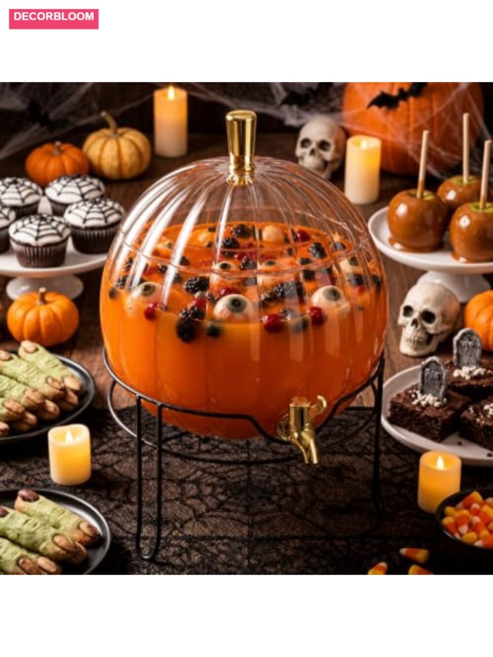 1.3 Gallon Pumpkin Drink Dispenser Metal Stand Spigot Halloween Party
